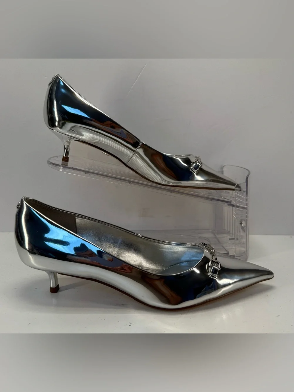NWOB Sam Edelman Kaya 2 Silver metallic Pointed-Toe Low Kitten Heel Pumps 6.5